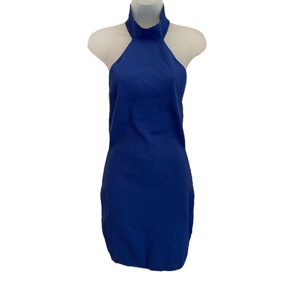 By The Way Medium Halter Bodycon Dress Blue Ribbed Mini Short Club - Picture 1 of 9
